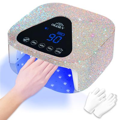 Okasiuv UV LED Nail Lamp with UV Gloves,Magnetic Metal Mirror Base Cordless Nail Dryer, Gel Polish Curing Light with 4 Timers,Touch Control Display,Auto Sensor for Professional Salon &amp; Home