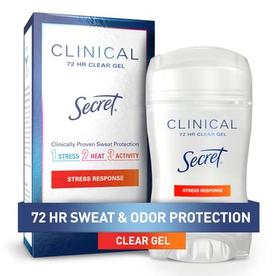 Secret Clinical Strength Antiperspirant Deodorant for Women, Stress Response, 3X Stress Protection, 72hr Sweat &amp; Odor Protection, PH Balancing Minerals, Clear Gel, 1.6 oz