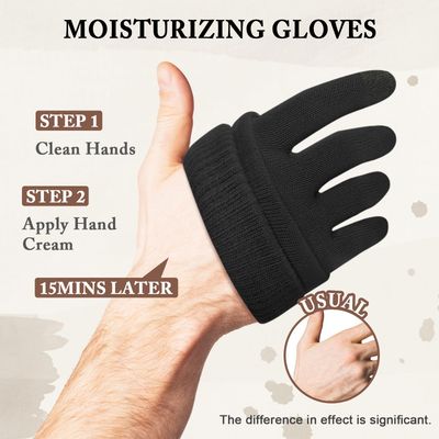MIG4U Moisturizing Beauty Gloves Touch Screen Overnight Sleeping Glove Large for Men SPA, Dry Hands, Nighttime Lotion, UV Protection, Cosmetic Treatment, XL Black 1 Pairs