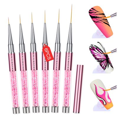 SAVILAND 6pcs Nail Art Liner Brushes Set: Nail Brush Gel Polish Painting Nail Art Design Brushes Pen with Crushed Diamond Rhinestone Handle for Pulling Lines,Sizes 7/9/11/13/17/23 mm