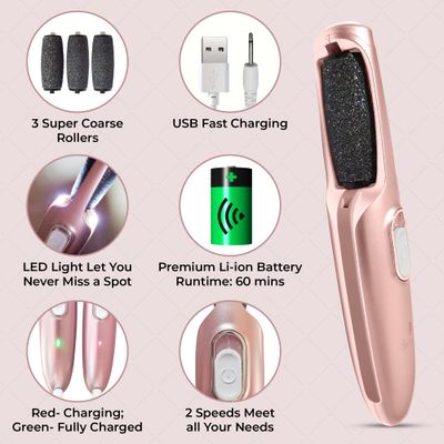 Powerful Electric Callus Remover Wand - Rechargeable Foot File, Grinder &amp; Scrubber - Removes Dry, Dead, Hard Skin &amp; Calluses - Best Pedicure Tool for Soft, Smooth Feet for Men &amp; Women