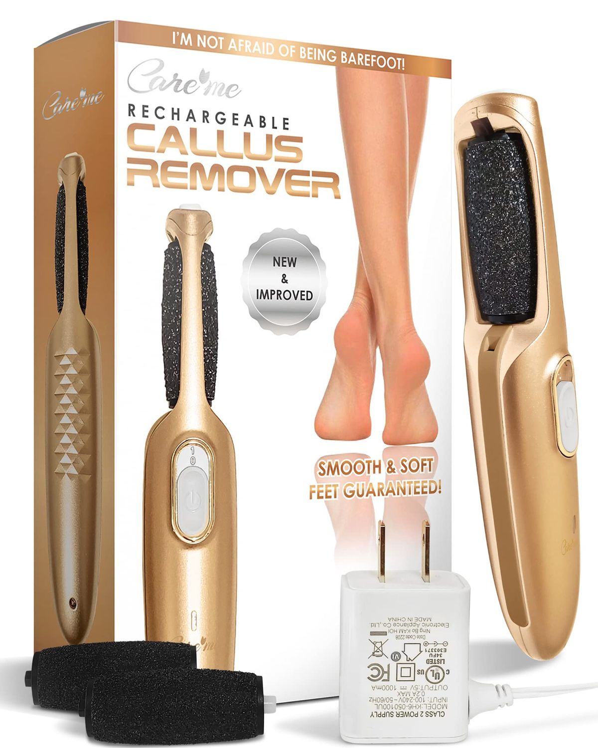 Powerful Electric Callus Remover Wand - Rechargeable Foot File, Grinder &amp; Scrubber - Removes Dry, Dead, Hard Skin &amp; Calluses - Best Pedicure Tool for Soft, Smooth Feet for Men &amp; Women