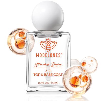 modelones 3-in-One Top Coat and Base Coat Nail Polish, Nail Strengthener, 15 Ml Clear Nail Polish Quick Dry Long Lasting Shine Chip Fade Resistant Nails Protect Care 2025 Gifts for Women
