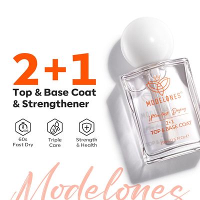 modelones 3-in-One Top Coat and Base Coat Nail Polish, Nail Strengthener, 15 Ml Clear Nail Polish Quick Dry Long Lasting Shine Chip Fade Resistant Nails Protect Care 2025 Gifts for Women