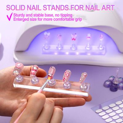 2 Nail Stand for Press Ons, Fake Nail Holder for Painting Nails, Upgrade Solid Acrylic Nail Stands Nail Magnets for Nail Art Design, Flower Nail Holder for Nail Practice Display Supplies W/ Glue Tips