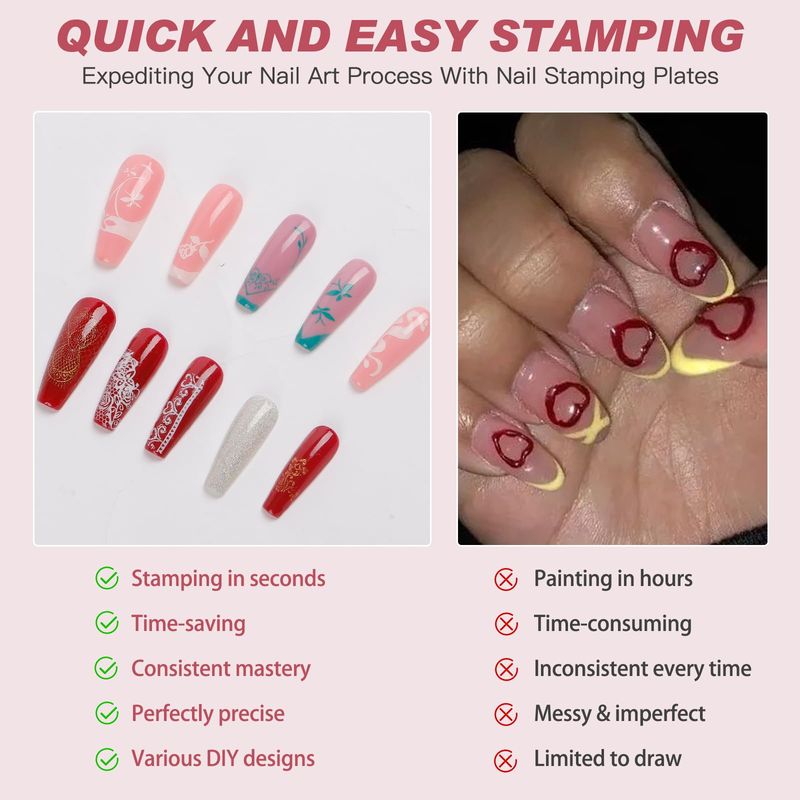 Biutee Nail Art Stamping Plate Set French Tip Nail Stamp Plate 2PCS French Line Lace Nail Stamping Kit with Silicone Nail Stamper Scraper Nail Stamp Template Kit Holiday Design for Manicuring DIY