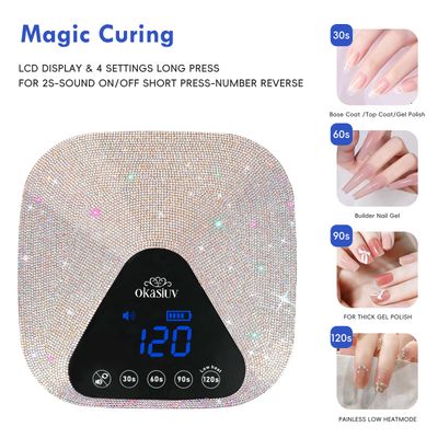 Okasiuv UV LED Nail Lamp with UV Gloves,Magnetic Metal Mirror Base Cordless Nail Dryer, Gel Polish Curing Light with 4 Timers,Touch Control Display,Auto Sensor for Professional Salon &amp; Home