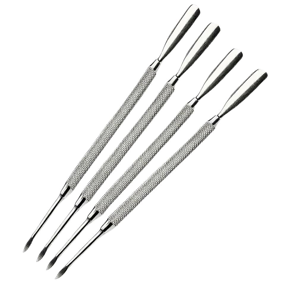 4-Pack Cuticle Pusher - Dual-Sided, Sharp Edge Spoon Shaped, Double Ended Stainless Steel Surgical Grade Nail Care Tools for Professional Manicure and Pedicure