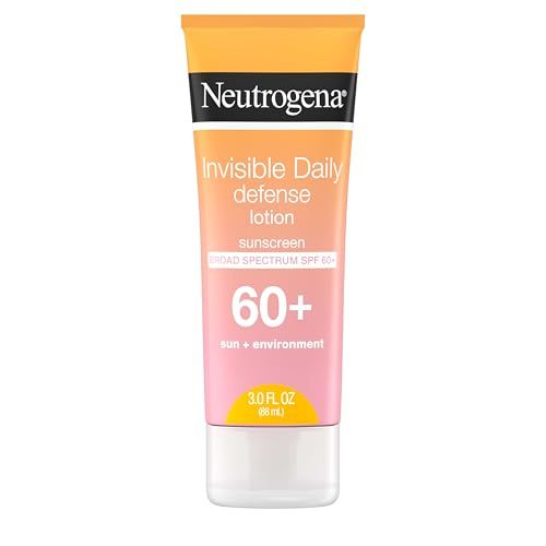 Neutrogena Invisible Daily Sunscreen Lotion, Broad Spectrum SPF 60, Oxybenzone-Free &amp; Water-Resistant, Sun or Environmental Aggressor Protection, Antioxidant, 3 Fl Oz (Pack of 1)