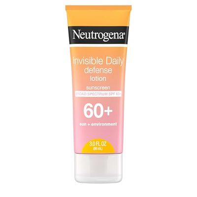 Neutrogena Invisible Daily Sunscreen Lotion, Broad Spectrum SPF 60, Oxybenzone-Free &amp; Water-Resistant, Sun or Environmental Aggressor Protection, Antioxidant, 3 Fl Oz (Pack of 1)
