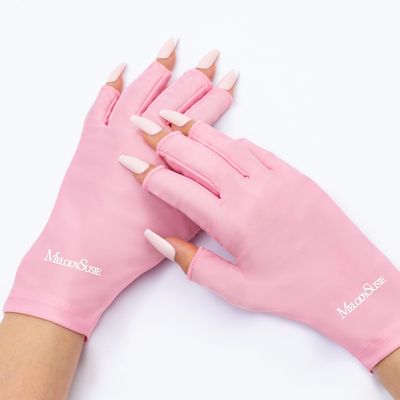 MelodySusie Premium UV Protection Gloves for Manicures, Cool Feeling Fabric,Professional UPF50, UV Gloves for Gel Nail Lamp, Anti UV Light, Skin Care Fingerless Design, Pink