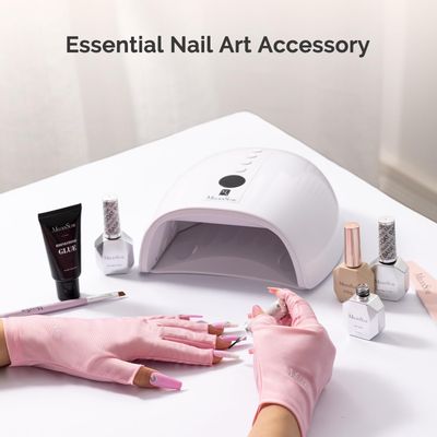MelodySusie Premium UV Protection Gloves for Manicures, Cool Feeling Fabric,Professional UPF50, UV Gloves for Gel Nail Lamp, Anti UV Light, Skin Care Fingerless Design, Pink