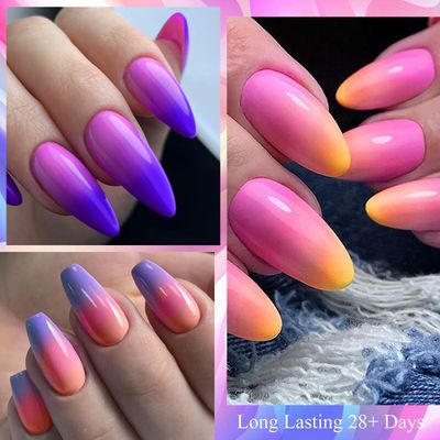 MTSSII Violet Color Changing Gel Nail Polish Set: 6 Colors Pink Green Blue, Temperature Color Change Gel Nail Polish Kit