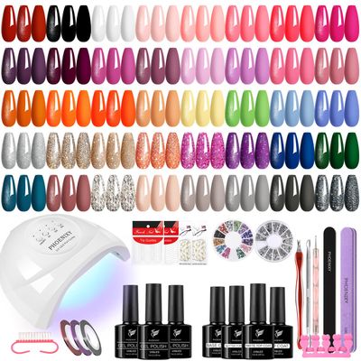 PHOENIXY 61 PCS Gel Nail Polish Kit with U V Light, 40 Colors Gel Nail Polish Set Manicure Starter Nail Kit Base Top Coat Gifts for Women