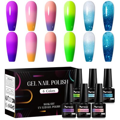 MTSSII Violet Color Changing Gel Nail Polish Set: 6 Colors Pink Green Blue, Temperature Color Change Gel Nail Polish Kit
