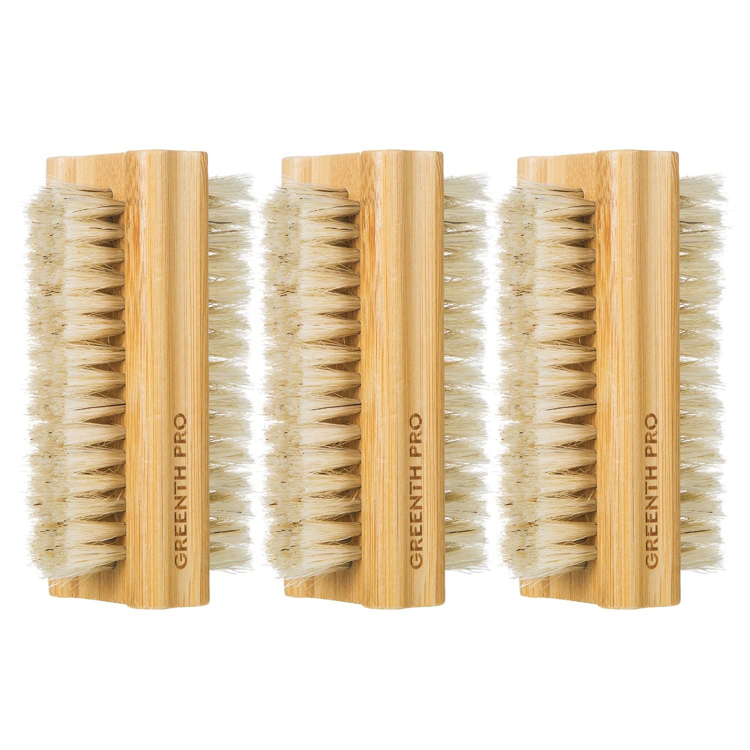 GREENTH PRO Bamboo Boar Bristle Brush - 3PCS Wooden Scrub Brush for Toes and Nails, Cleaning