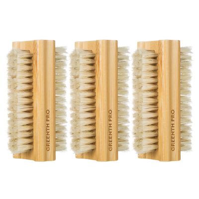 GREENTH PRO Bamboo Boar Bristle Brush - 3PCS Wooden Scrub Brush for Toes and Nails, Cleaning