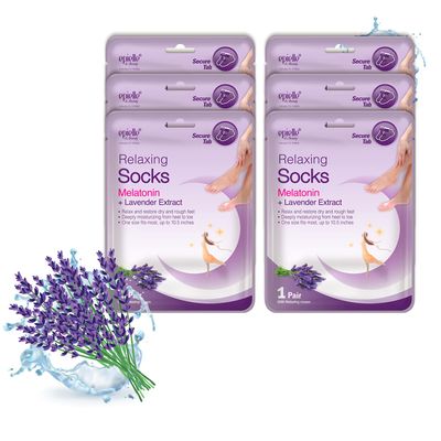 Epielle Relaxing Foot Masks, 6 Pairs Deep Moisturizing Socks with Melatonin &amp; Lavender Extract, Relax and Restore Dry and Rough Feet, Korean Skincare, Mothers Day Gifts, Teachers Appreciation