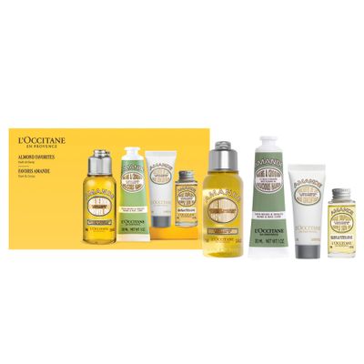 LOCCITANE Almond Favorites Set: Cleansing Shower &amp; Supple Skin Oils, Hand Cream &amp; Moisturizer, Travel Size Skincare Essentials, Bath &amp; Body Gift Set