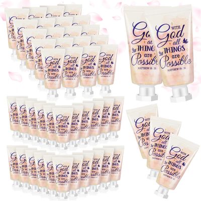 Heigble 50 Pack Christian Hand Lotion Bulk Gifts for Women Mother Day Bible Mini Travel Hand Lotion Bulk for Stocking Stuffers Gifts Women Church Appreciation Teachers Coworkers(Cute)
