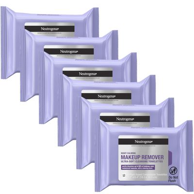Neutrogena Makeup Remover Night Calming Cleansing Towelettes, Disposable Nighttime Face Wipes to Remove Dirt, Oil &amp; Makeup, 25 ct