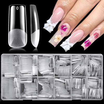 LoveOurHome 360pc Long Square Nail Tips Clear Fake Nails Square Gel Nail Tips Full Cover Acrylic Nails Clear Press on Nails Long False Nail 15 Sizes Fingernails for Gel Nail Extension