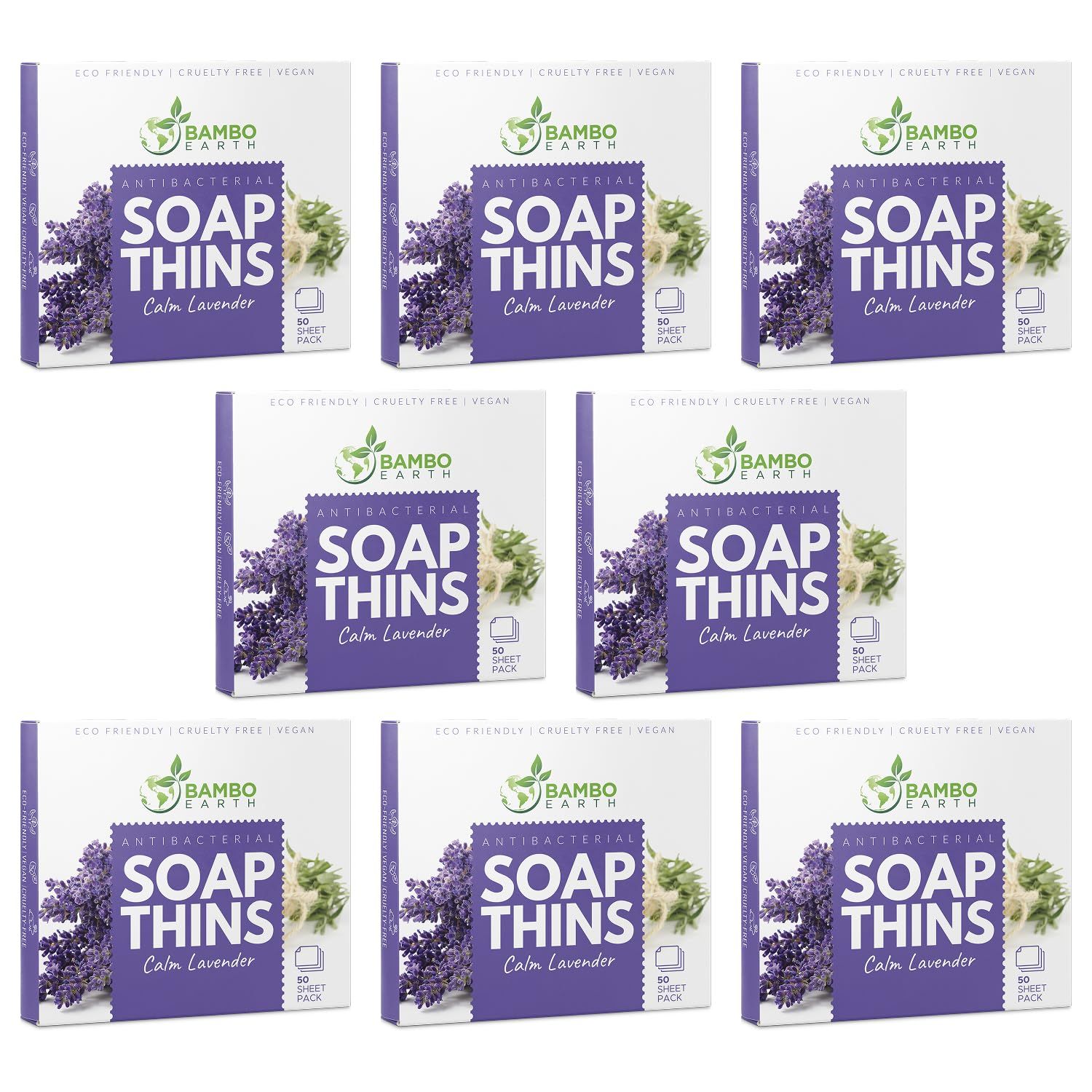 BAMBOEARTH 400 Sheets Paper Soap Strips For Hand Washing - 8 Pack Portable Pocket Travel Soap Thins Dissolvable &amp; Disposable Camping Mini Size Dry SoapSheets For laundry Hands (Calm Lavender)