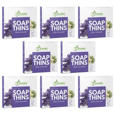 BAMBOEARTH 400 Sheets Paper Soap Strips For Hand Washing - 8 Pack Portable Pocket Travel Soap Thins Dissolvable &amp; Disposable Camping Mini Size Dry SoapSheets For laundry Hands (Calm Lavender)