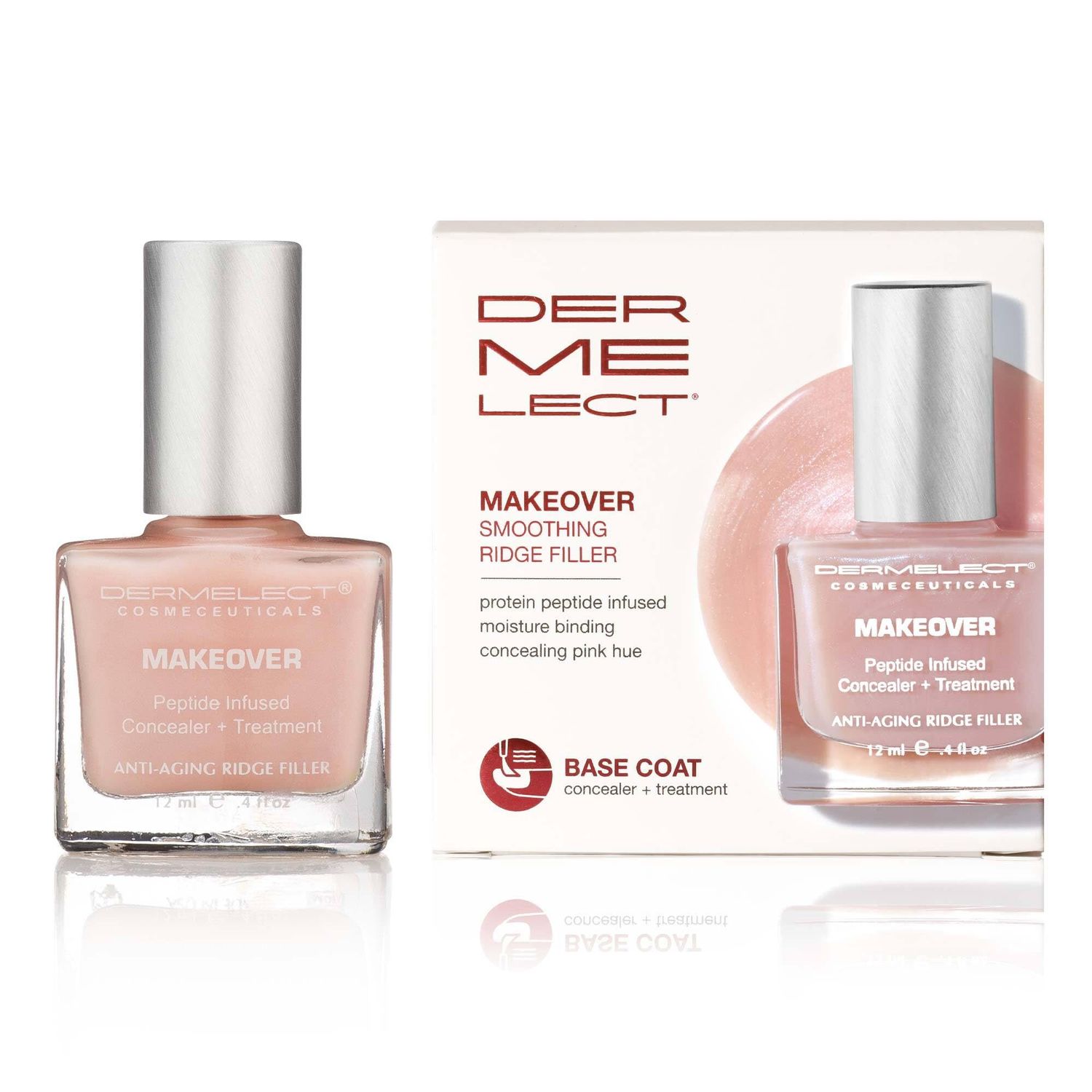 Dermelect Makeover Ridge Filler - Award-Winning Nail Treatment, Strengthens, Moisturizes, Conceals Imperfections, Keratin &amp; Peptide Enriched, For Healthy, Smooth Nails 0.4 oz