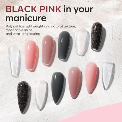 modelones Poly Gel Nail Kit 6 Colors with 8 W Nail Lamp Poly Extension Gel Clear Nude Pink Black Glitter Complete Starter Kit for Beginner DIY Salon Quality Manicures