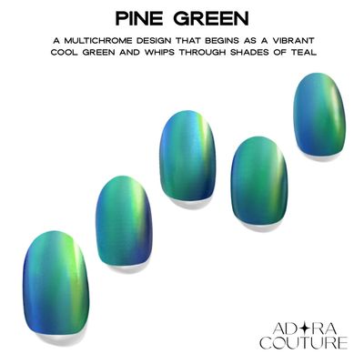 Adora Couture Semi Cured Gel Nail Strips with 30 Pieces, Salon Quality Nail Wraps for Women, DuoPine Green UV Gel Nail Stickers, UV Light Required, Duo Pine