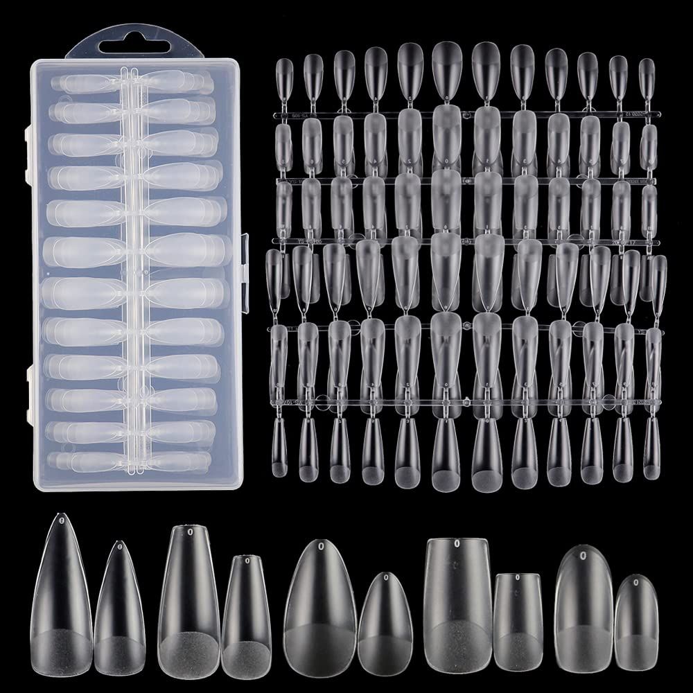 TXMOYI 240pcs Medium Almond Acrylic False Nail Tips Kit Soft Gel Full Cover Matte Press on Nails Clear Artificial Fake Nails for Nail Extension Long Coffin Stiletto Medium Square Oval Shaped Baller...