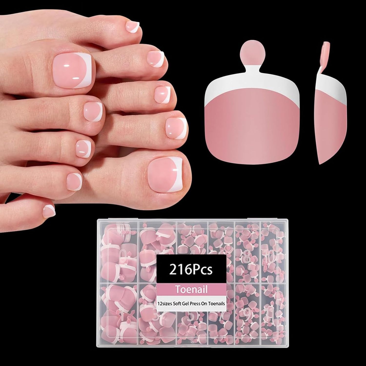 Pink Toe Nail Tips, Dsixnails 216pcs Short Toe Press on nails for Women, Square French Tip Press on Toenails, Soft Gel Toe Nail Tips, Soak Off Acrylic Full Cover Fake Toenails for Girl Gift