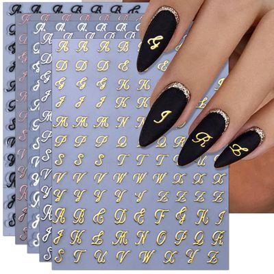IDDFEVE Letter Nail Art Stickers - 3D Handwritten Old English Alphabet Nail Decals for DIY Acrylic Manicure Nail Decorations