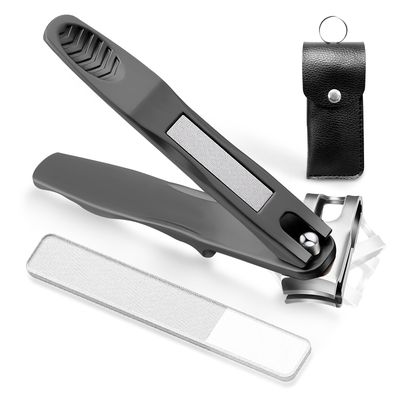 ILLFER Toe Nail Clippers for Seniors, 360 Rotating Long Handle Fingernail Clipper Ergonomic Nail Cutter for Men Women Premium Steel Nail Trimmer with Glass Nail File for Thick Toenails (Black)