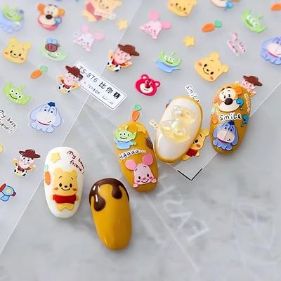Dedyel Cartoon Nail Stickers 5D Embossed Cute Nail Art Sticker Decals 3D Cartoon Nail Art Accessories for Women Girls Kids Nail Art Decoration