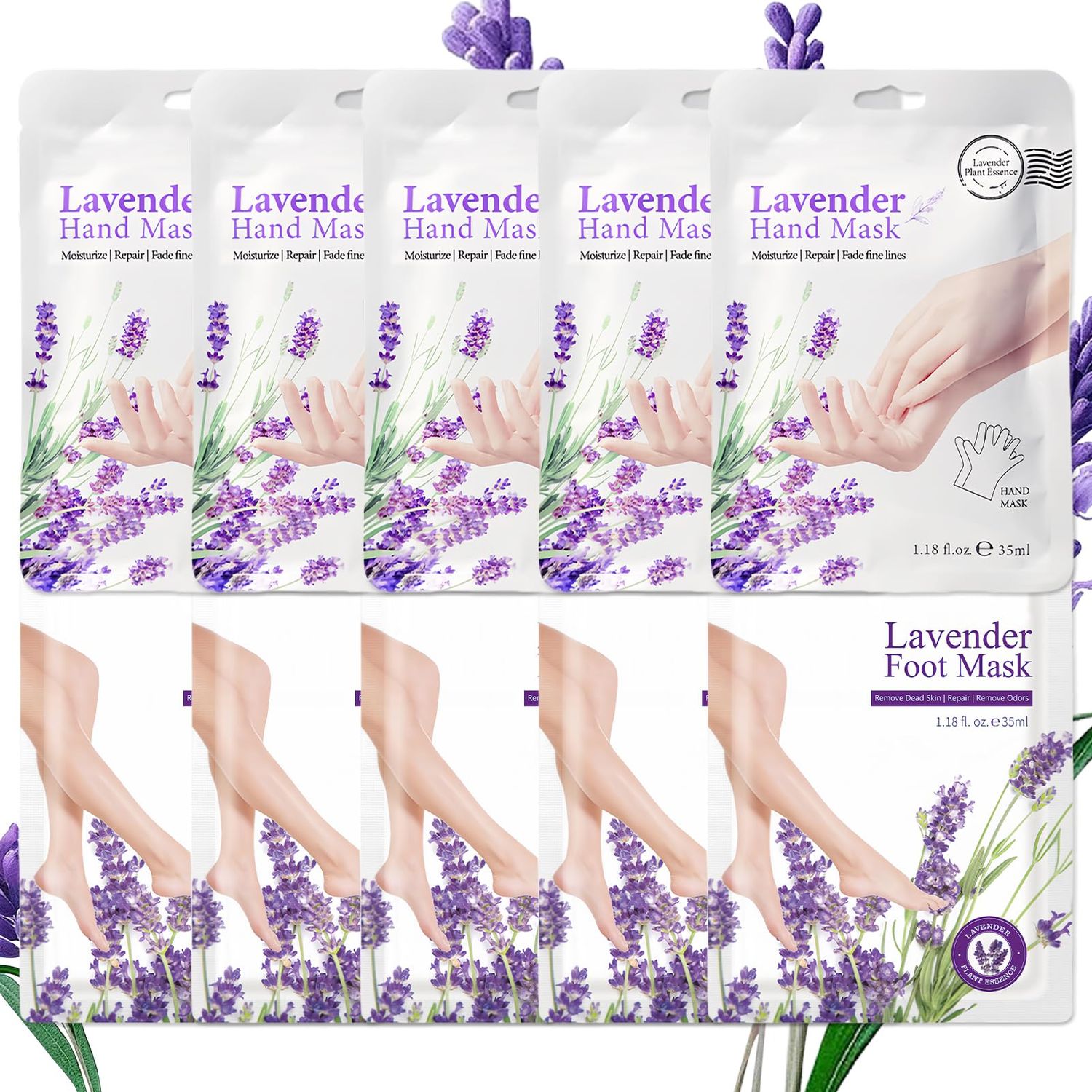 Lavender Hand and Feet Mask, 5 Pairs Hydrating Hand Mask, 5 Pairs Foot Peel Masks, Softening Hand Mask Gloves and Foot Masks Moisturizing Socks for Men Women Dry, Rough,Cracked Skin