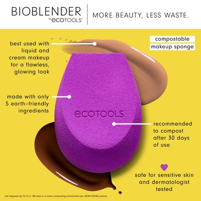 EcoTools Bioblender Makeup Sponge Duo, Compostable Makeup Blender, For Liquid &amp; Cream Foundation, Seamless Application, Eco-Friendly Beauty Sponge, Cruelty-Free &amp; Latex Free, 2 Count