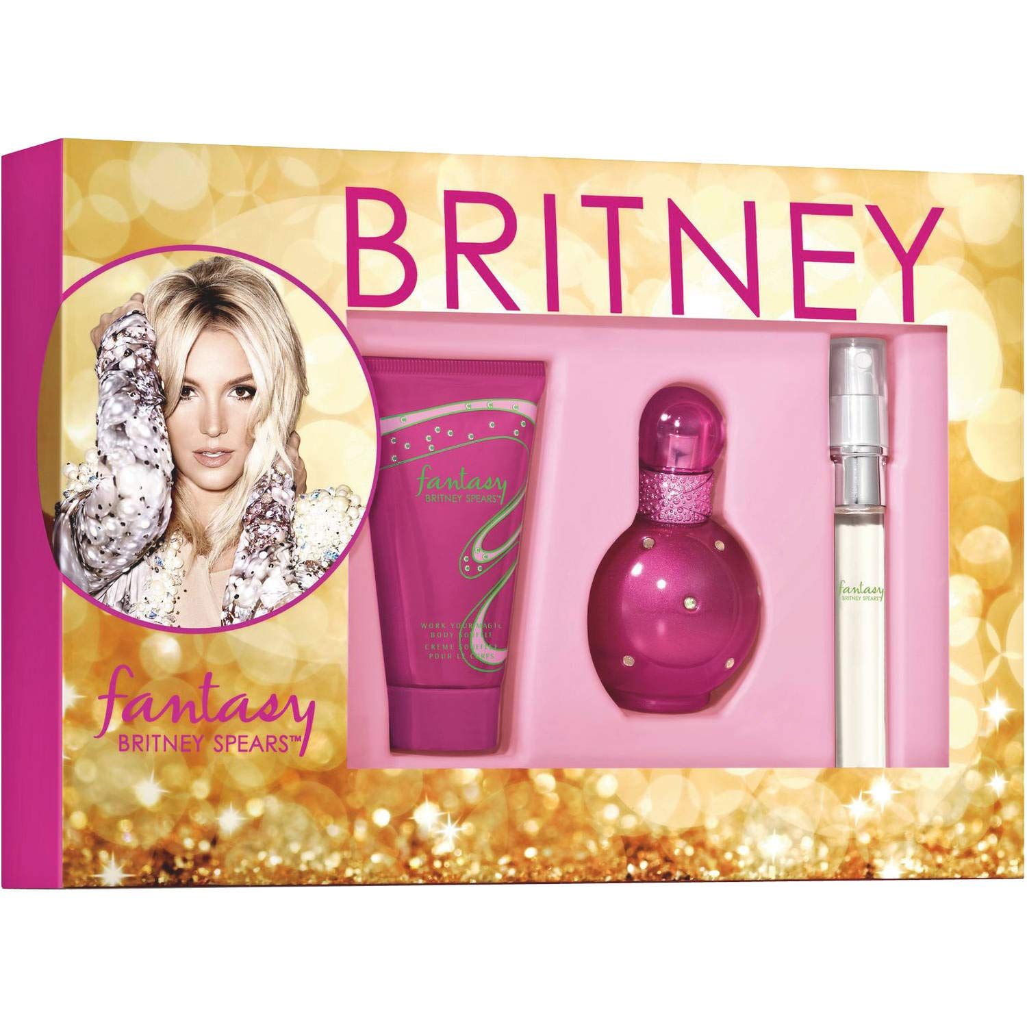 Britney Spears Fantasy 3 Pc. Gift Set (1 x EDP Spray 1 oz 1 x Fantasy EDP Spray 0.33 oz 1 x Britney Spears Work Your Magic Body Souffle 1.7 oz)