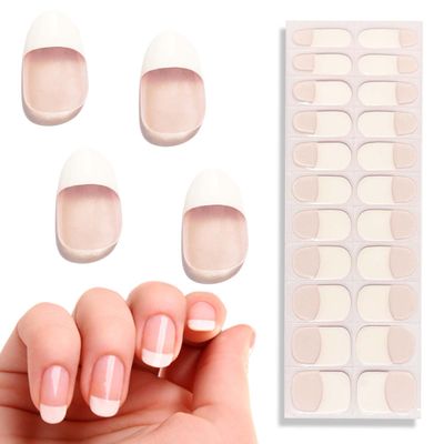 Semi Cured Gel Nail Strips French Nail Tips Clear Nude Pink Base 22 PCS Long-Lasting Nail Wraps Easy Application Gel Nail Polish Strips Works With Any UV Lamp