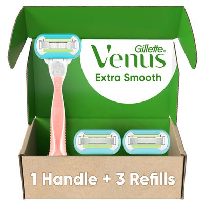 Gillette Venus Extra Smooth Pink Womens Razor, Pivoting Razor Head, 5 Blades for an Extra Smooth Shave, Handle 3 Blade Refills