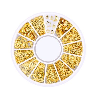 Mixed Gold Nail Charms Set Gold Nail Studs Gems Sparkling Rhinestones Metal Rivets Charms Hollow Moon Star Hearts Shaped Artificial Pearls DIY 3D Nail Art Decoration Rhinestones and Charms 1 Box