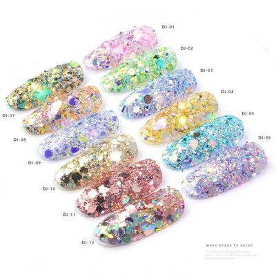 Iridescent Holographic Chunky Glitter Mix Hexagon Flake Sequin,Set of 12 Colors Rainbow Mermaid Cosmetic Nail Art Glitter Shape for Eye,Face,Body,Makeup,Slime,Tumbler,Craft,Resin (12Colors Set)