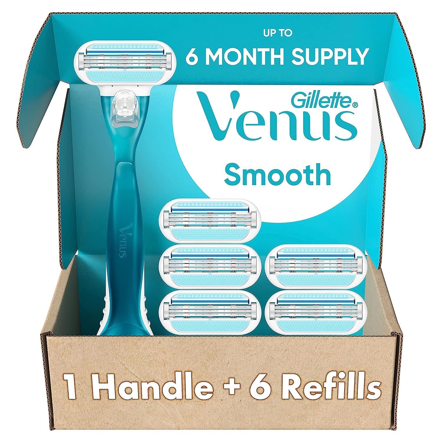 Gillette Venus Smooth Womens Razor Handle 6 Refills with Soft-Grip Gel Handle