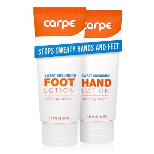 Carpe Sweat Absorbing Hand &amp; Foot Lotion Bundle, Stop Sweaty Hands and Sweaty,Smelly Feet, Dermatologist Recommended