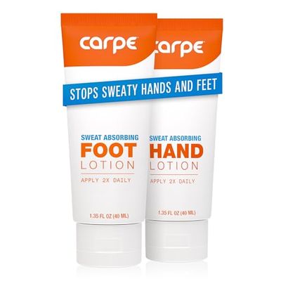 Carpe Sweat Absorbing Hand &amp; Foot Lotion Bundle, Stop Sweaty Hands and Sweaty,Smelly Feet, Dermatologist Recommended