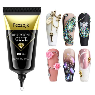 Fcozpjk 30ML Rhinestone Glue for Nails, 3D Nail Charms Gel Nail Glues Super Strong Bling Gel, Stick Nails Gems Jewel Caviar Beads Diamond Glue for Nails Professional Manicure Accessories