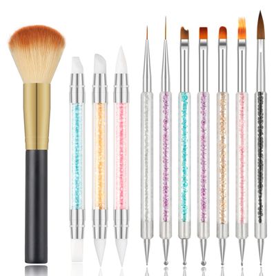 MAGIC ARMOR 11pcs Nail Art Brushes with Nail Dust Brush Set Double Ended Nail Art Tools Silicone Nail art Brushes, Exquisite Salon Nail art Brush For DIY Acrylic Nails Pulling Lines Carving Painting