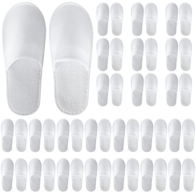 UrbanRoots 28 Pairs Disposable Slippers For Guests,Bulk Slippers For Hotel,Spa,Travel,Shoeless Home,Spa Slippers With Pouch,Non-Slip(White)