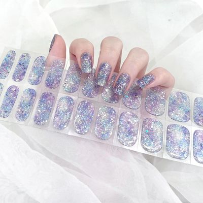 22pcs Semi Cured Gel Nails Strips Tips UV Nail Stickers Polish Wraps-Works with UV Nail Lamp Light, 2 Prep Pads File Wooden Stickers DIY Manicure Easy to Apply&amp;Remove